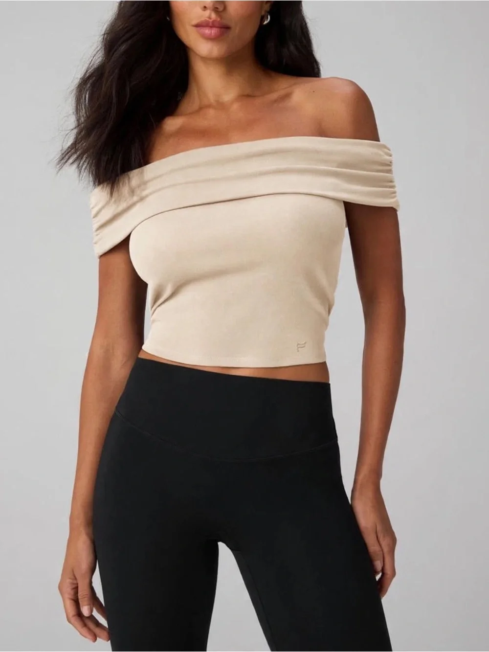 Free People Cream Off-Shoulder Ruched Crop Top